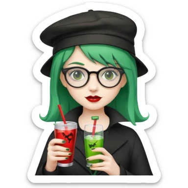 vampire green hair Drink holders with hat, wearing glasses, female sticker