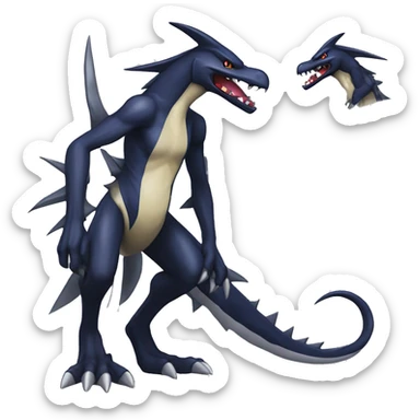 Black, Cool, Edgy, Garchomp-Nargacuga-Sergal Fakémon-Digimon with sharp edgy striking detailed stripe-markings,  full body sticker