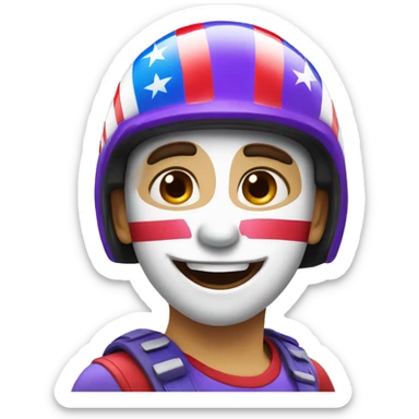emoji happy face with purple helmet and face paint red white blue on the cheeks sticker