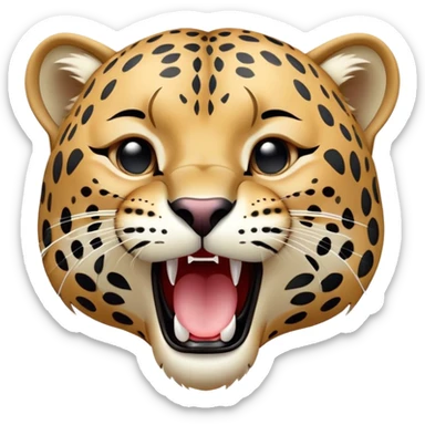 cinematic-realistic-yawning-young cute jaguar-portrait-emoji,-head-tilted-slightly-with-a-dramatic,-wide-open-yawn,-showcasing-a-lithe,-graceful-build-with-distinctive-rosette-patterns-and-sleepy,-half-closed-eyes,-simplified-yet-irresistibly-adorable, realistic sticker