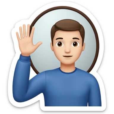An man looking into a mirror holding his hand up sticker