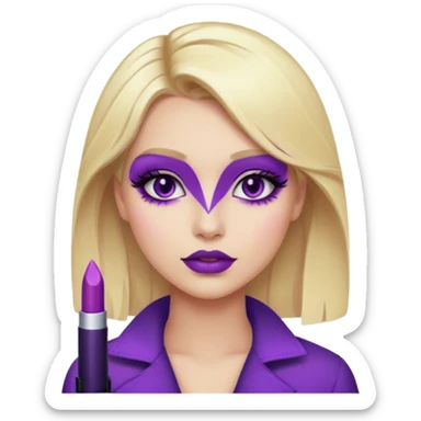 A blonde girl wearing a purple makeup sticker