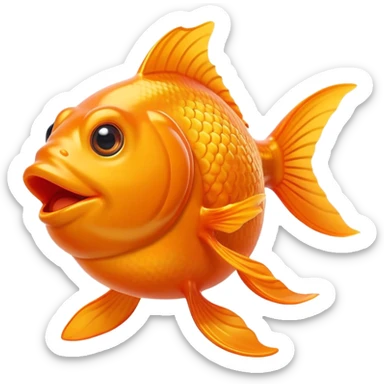 Cinematic Comical Orange Goldfish Portrait Emoji, Head tilted dramatically with an exaggeratedly amused expression, featuring a striking, glossy orange body with lively, fluttering fins, wide, expressive golden eyes filled with playful disbelief, Simplified yet hilariously expressive features, highly detailed, glowing with a slightly sassy glow, high shine, dramatic yet playful, stylized with an air of cheeky mischief, bright and endearing, soft glowing outline, capturing the essence of a spirited and over-the-top goldfish, so meme-worthy it feels like it could side-eye its way into internet fame instantly! sticker