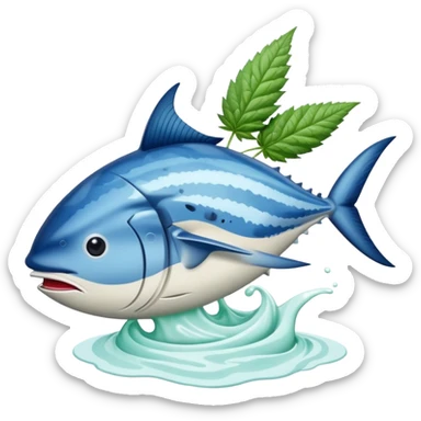 bluefin tuna in a gelato with cannabis leaf sticker