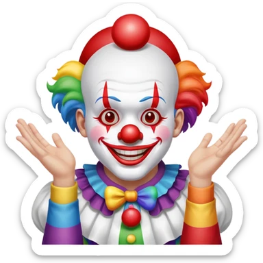The clown spreads his arms with a haughty smile and a rainbow appears between them.  sticker