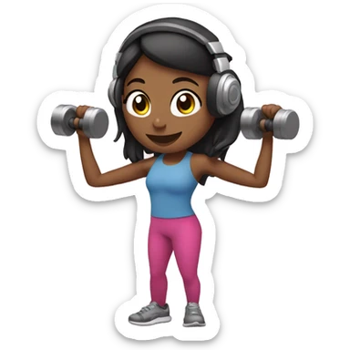 Girl with headphones on holding dumbbells  sticker
