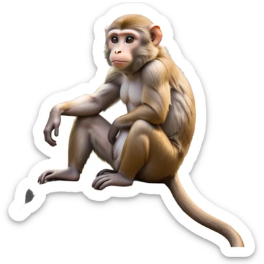 cinematic-macaque-realistic-full-body-sitting-emoji,-compact-muscular-frame-poised-on-a-rocky-outcrop,-short-curled-tail-resting-behind,-head-tilted-dramatically,-thick-dense-fur-in-warm-shades-of-brown-and-grey,-expressive-eyes-filled-with sticker