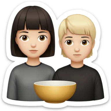 pareja chica con pelo largo marron oscuro liso , y chico con pelo tazon rubio  sticker