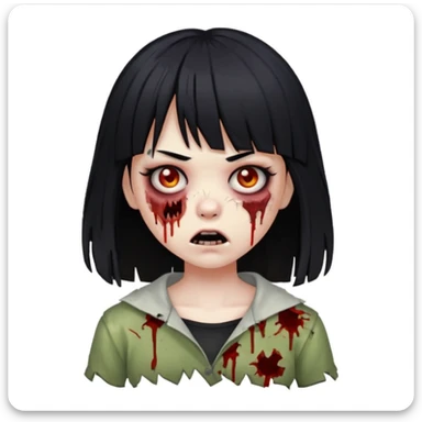 zombie girl emoji with black hair and bangs sticker