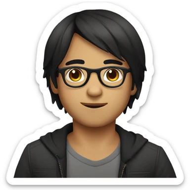 boy with black straight hair anda circular glasses sticker