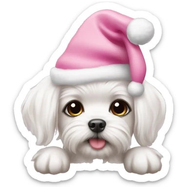 Maltese puppies wearing pink Christmas hats sticker