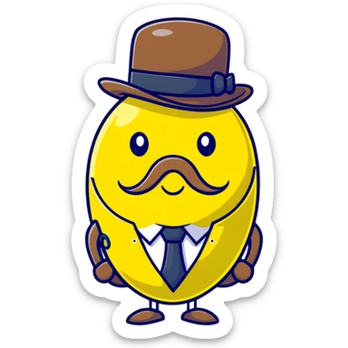 anime lemon character with monocle, necktie, and bowler hat sticker