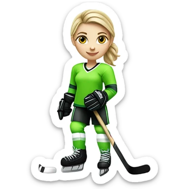 White Girl ice Hockey player neon green sticker