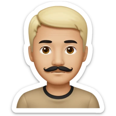 Asian man with a black mustache and short blond hair, emoji style sticker
