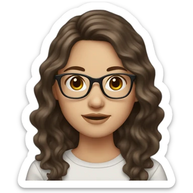 White Girl with wavy dark brown long hair, brown eyes and glasses sticker
