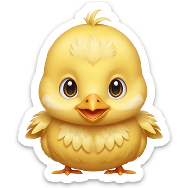Cute baby chick named Lex, smiling with big shiny eyes, soft yellow feathers, round head, very adorable emoji style sticker