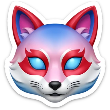 Mascara Kitsune Azul, Vermelho e Rosa degrade sticker