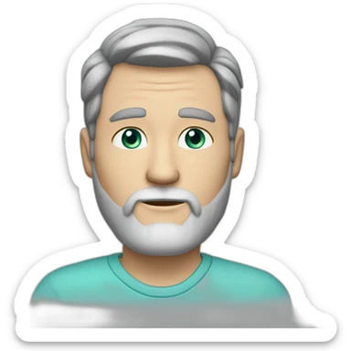 middle-aged white man with beard and black hair with graying. hairstyle with a part on the right side and some upward bangs. greenish blue eyes sticker