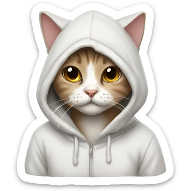 Cat wearing a hoodie and bow sticker