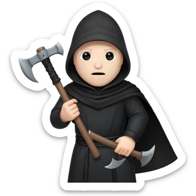 an executioner with a black hood/ sheet on his face so we can't see his face and a big axe with large blades in his hand sticker
