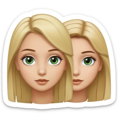 2 girls, blonde hair and brown hair, eye-color blue-green, brown eyes and make up sticker