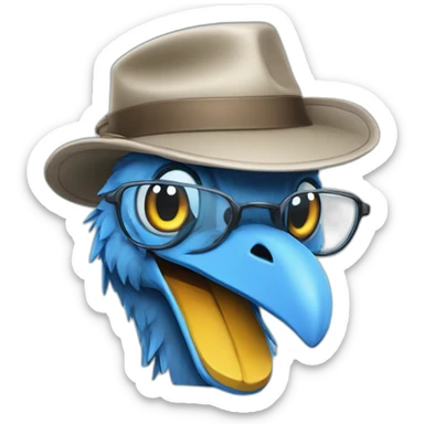 Crazy funny Cyberpunk Articuno head with beautiful smile wearing glasses and hat sticker
