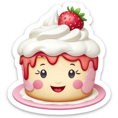 kawaii strawberry shortcake with whipped cream and a happy face sticker