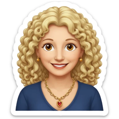 femme 60 ans cheveux blonds long très bouclés yeux marrons sourir sticker