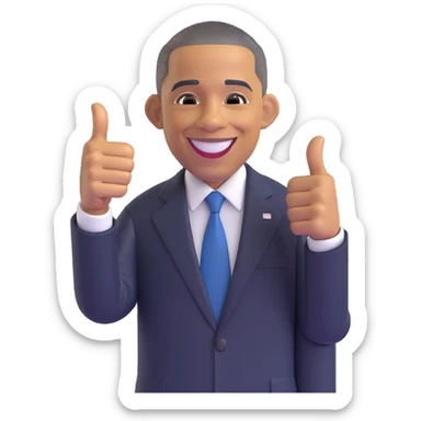 Barack Obama giving a thumbs up, emoji style, with a big smile and suit sticker