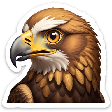 Cinematic Comical Golden Eagle Portrait Emoji, Head tilted dramatically with an exaggeratedly shocked expression, featuring a striking, broad-beaked form with wide, comically expressive eyes full of playful disbelief and richly textured golden feathers, Simplified yet hilariously expressive features, highly detailed, glowing with a slightly sassy amber glow, high shine, dramatic yet playful, stylized with an air of cheeky aerial mischief, soft glowing outline, capturing the essence of a meme-worthy golden eagle that looks ready to side-eye its way into viral fame! sticker