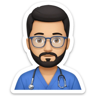 male with a scrubs and blanck hair and tan skin and beard and glasses sticker