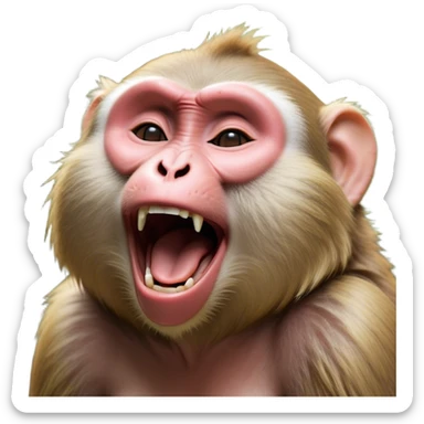 Cinematic Cute Yawning Macaque Portrait Emoji, Head tilted slightly with a dramatic, wide-open yawn, showcasing a gently textured face with half-closed, sleepy eyes and an open, relaxed mouth, Simplified yet irresistibly adorable features, highly detailed, glowing with a soft, cozy glow, high shine, relaxed yet expressive, stylized with a dash of whimsical charm, soft glowing outline, capturing the essence of a drowsy yet affectionate primate that appears ready to stretch out for a nap! sticker