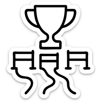 icon for 'challenge', trophy with hurdles or path, clean outlined style sticker