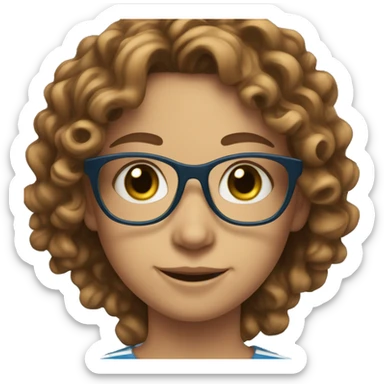 smiling girl in striped shirt green eyes blue glasses brown curly hair sticker