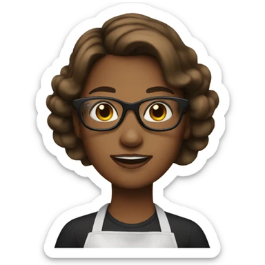 Girl with brown hair and black glasses baking sticker