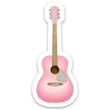 Realistic pastel pink acoustic guitar with sparkly shiny diamonds on it. sticker