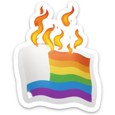 rainbow flag with fire flames sticker