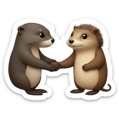 Otter and hedgehog holding hands sticker