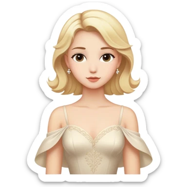 Cinematic Timeless Cinderella Portrait Emoji, rendered in a realistic, simplified vector style. Depict a classic Cinderella with delicate fair skin, beautifully styled blonde hair, and a calm, content expression, dressed in her iconic gown. The design is highlighted by a soft glowing outline and gentle, enchanting luminosity, capturing the essence of pure fairy-tale elegance. sticker