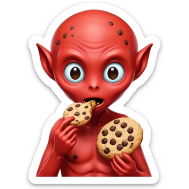red alien eating cookie sticker