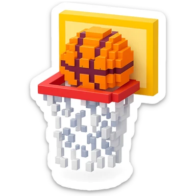 Voxel-style basketball in a net, variation 2 sticker