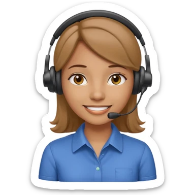 light brown-skinned girl, normal collar shirt, smiling, wearing telemarketing headset sticker