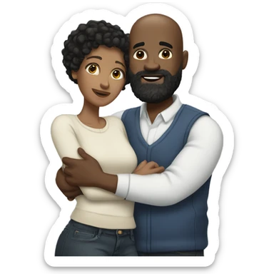 Short Black bald head man with beard with black curly hair woman hugging  sticker