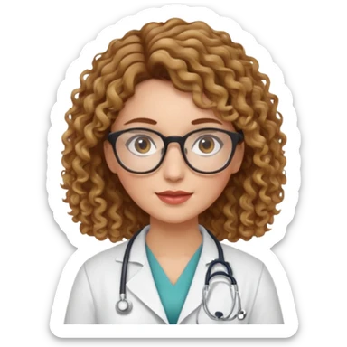 doctor woman with brown  curly hair with blonde highlights, she has glasses sticker