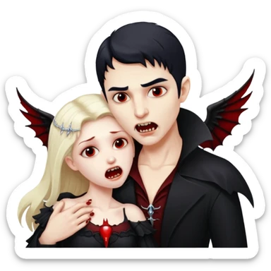 Vampire man biting angel woman on her neck sticker
