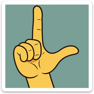 yellow hand making the shape of a letter ‘L’ with its thumb and pointer finger, flat toon style sticker