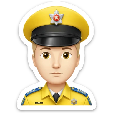 Russian police officer with bright yellow hat and yellow uniform, standing at attention sticker