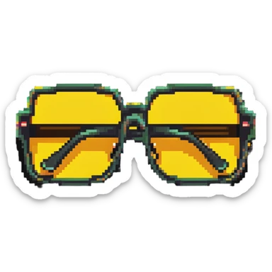 Funky 70s sunglasses with large square frames and yellow lenses sticker