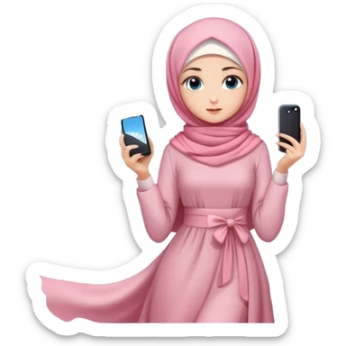Turkish beautiful finish Konya girls blue eyes with lovely cherry blossom hijab long tail dress and she takes photo from sky sticker
