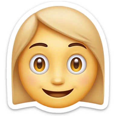 A minimal emoji-style character with a mischievous smile, glowing sparkling eyes, playful expression, clean vector style, soft gradients, simple shapes, transparent background sticker